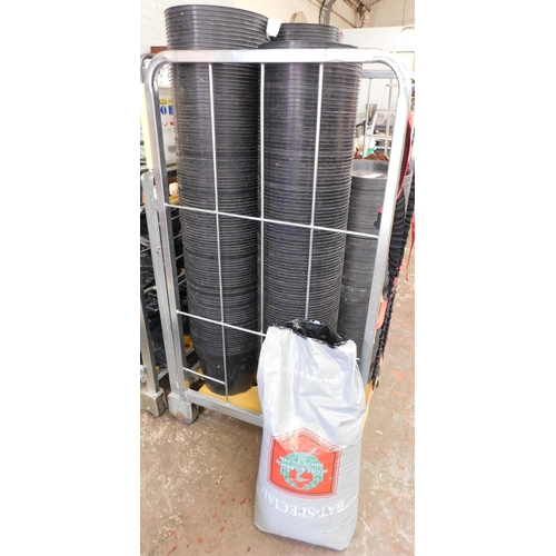 573 - 50L Bag of compost and plastic plant pots 12L and 15L - saucer size 30 x 200