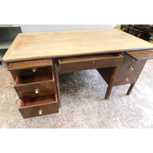 680 - Large wooden office desk - six drawer plus middle with chair - approx. 60