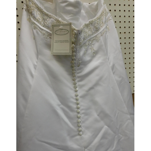 80 - Alfred Angelo/large size - white satin wedding dress - strapless/beaded detail/buttons to back - bea... 