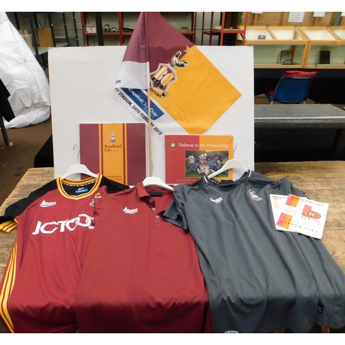 81 - Three Bradford City shirts - flag, books & match programs