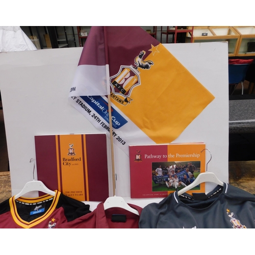 81 - Three Bradford City shirts - flag, books & match programs