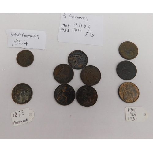 141 - Antique - Farthing & Half Farthing coins - dated between 1844 & 1933