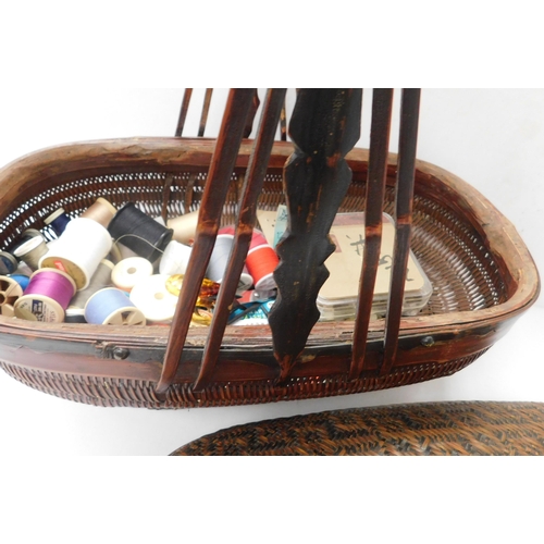 65A - Woven wooden sewing basket