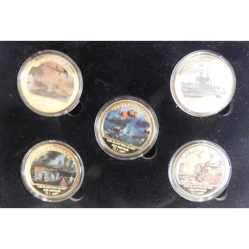 151 - Set of six Pearl Harbour gold plated coins