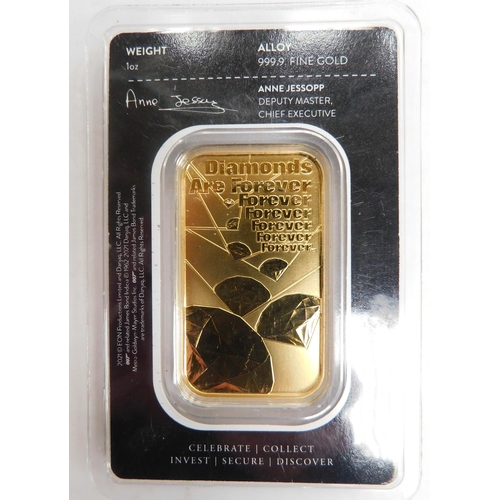 235 - The Royal mint 1oz gold bar .999 fine gold - Diamonds are Forever edition - 10% COMMISSION FOR BUYER