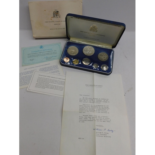 252 - Franklin Mint First National coinage of Barbados silver proof set with paperwork