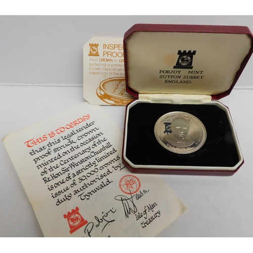 256 - Pobjoy Mint Isle of Man Winston Churchill centenary one crown 1974 silver proof coin - weight 28.8g