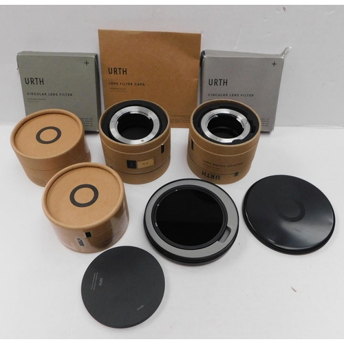 306A - Eight brand new Urth camera lens mount adaptors, circular lens filters and filter caps - mount adapt... 