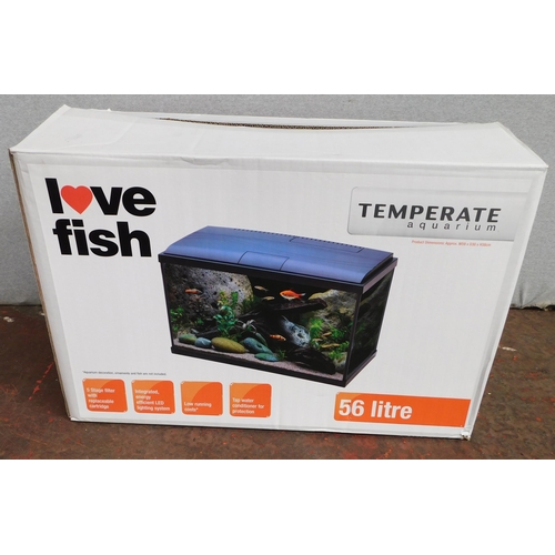 381 - Boxed as new fish tank and accessories - approx. 59 x 30 x 38cm - light in hood, filter, pump etc. W... 