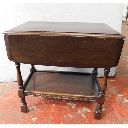 451 - Drop leaf priory dark wood table with drawer