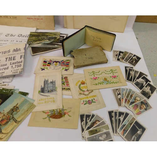 93 - Mixed antique and vintage ephemera - incl. silk postcards, autograph book