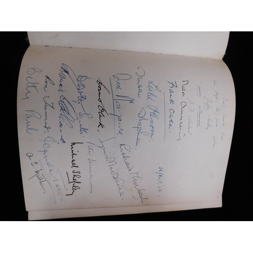 156 - Leather bound black Lion Hotel autographs; Dirk Bogarde, Michael Shepley and Helen Hayes