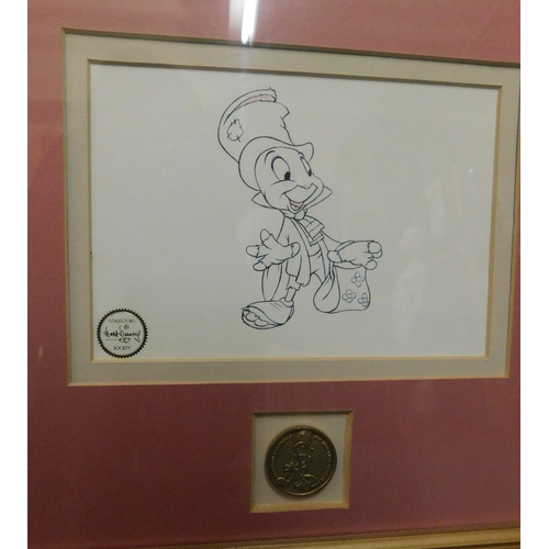 11 - 2 x framed Disney prints - Snow White & Jimney Cricket