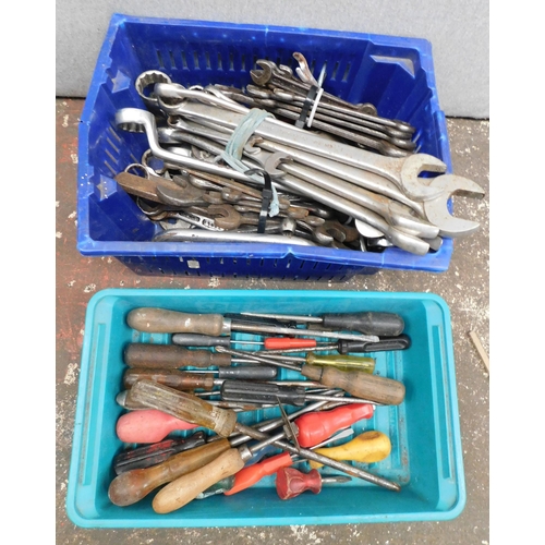 10 - Two trays of tools - incl. spanners etc.