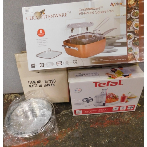 107 - Boxed cookware - Tefal Compact 2000, Cera titanware all-round square pan and three circular baking p... 