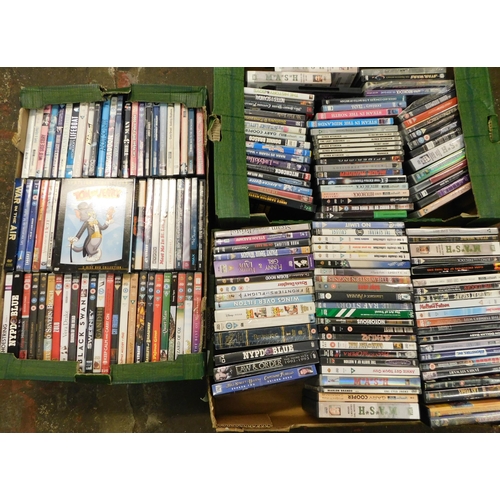 113 - Three boxes of DVDs - various genres - incl. Tom & Jerry, MASH and Law & Order