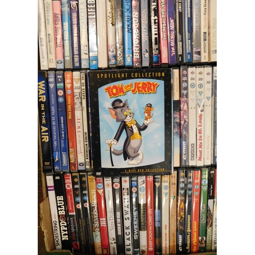 113 - Three boxes of DVDs - various genres - incl. Tom & Jerry, MASH and Law & Order