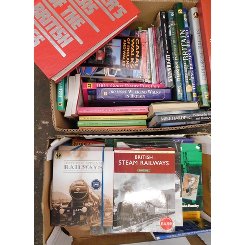 131 - Two boxes of mainly hardback books - incl. steam trains and Great British walks etc.