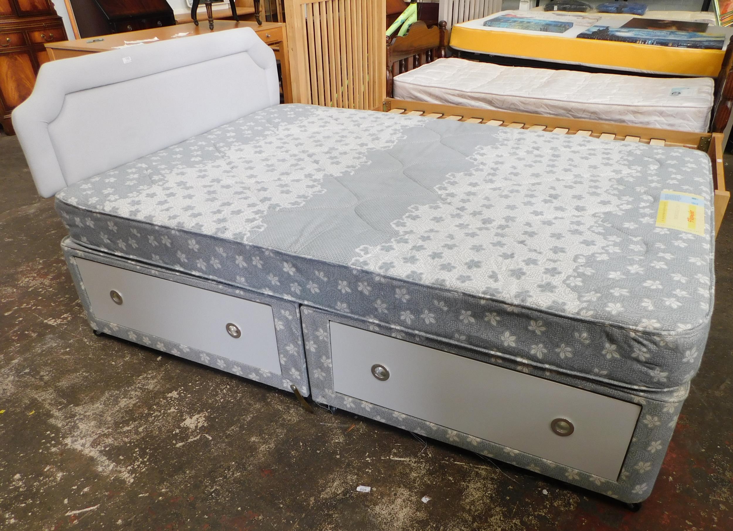 Double divan bed, mattress and headboard