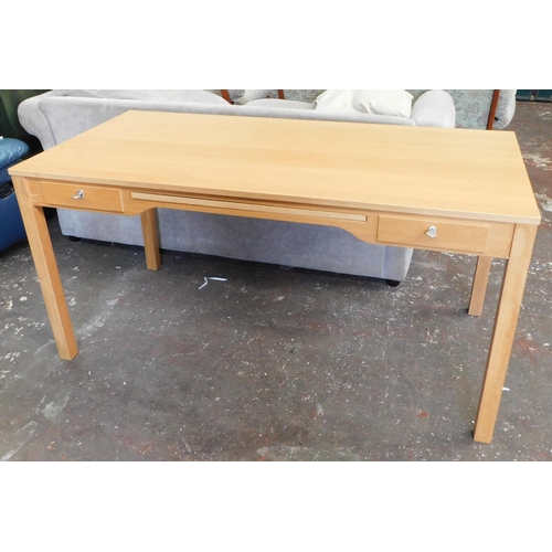 158 - Large beech coloured desk with pull-out tray and two drawers