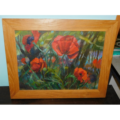 178 - Framed original acrylic - by local artist Alan Carr - Poppies