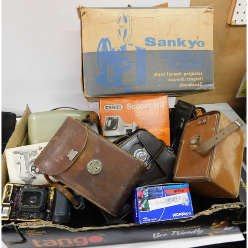 199 - Box of vintage cameras, projectors etc.