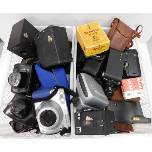 216 - Two boxes of vintage cameras