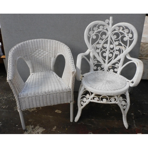 240 - Two painted wicker chairs with cushions