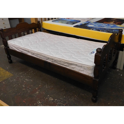 51 - Single pine bed (stained/varnished) and mattress