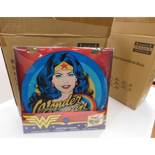 93 - 3x new boxes of six Wonder Woman glass cutting boards