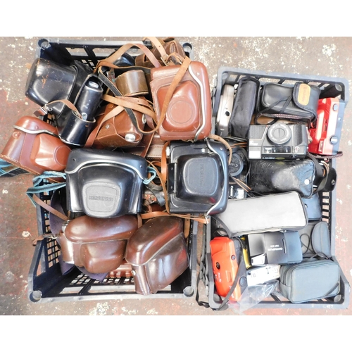 109 - 2 boxes of vintage cameras including Ilford, Zemit etc.