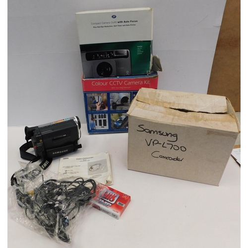 110 - Box of electricals - incl. camcorder, camera and CCTV