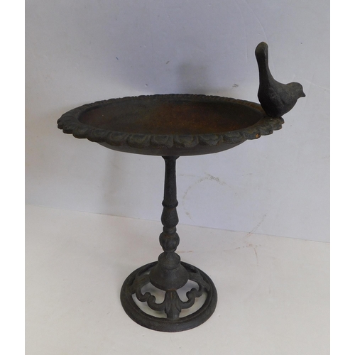 112 - Small cast bird bath with bird on side