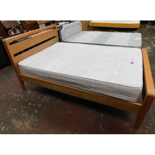 243 - Beech with metal frame modern double bed and mattress
