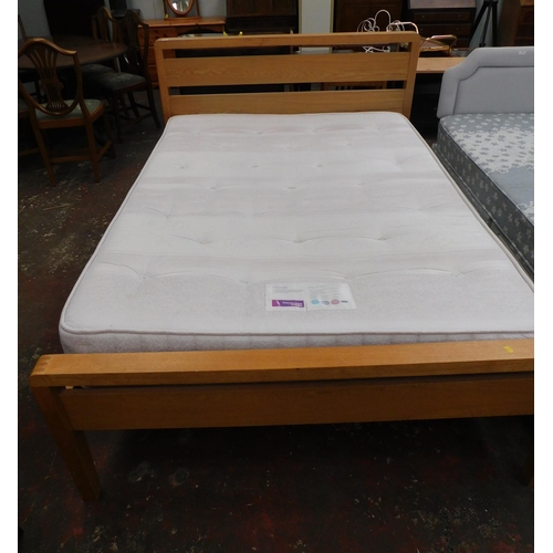 243 - Beech with metal frame modern double bed and mattress