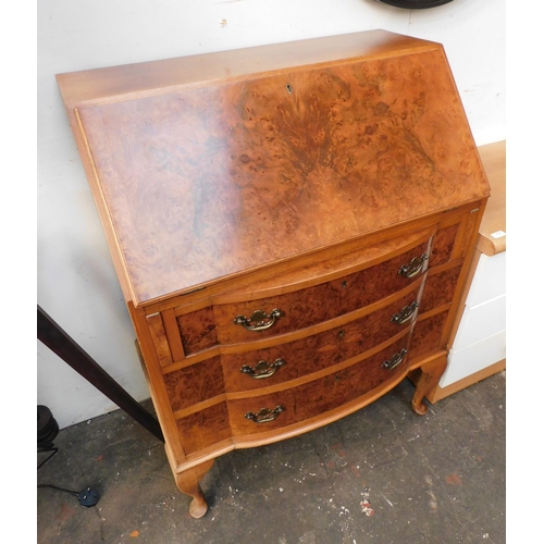 256 - Walnut veneered three drawer writing bureau