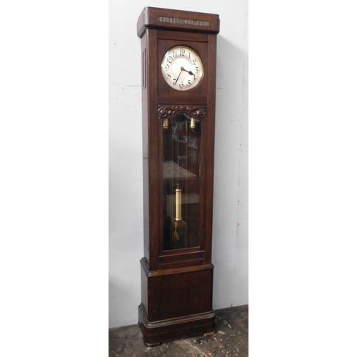 261 - Oak grandfather clock with weights & pendulum etc