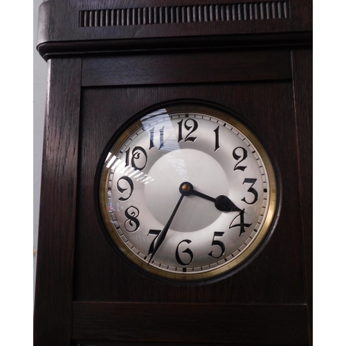 261 - Oak grandfather clock with weights & pendulum etc