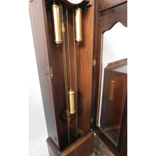 261 - Oak grandfather clock with weights & pendulum etc