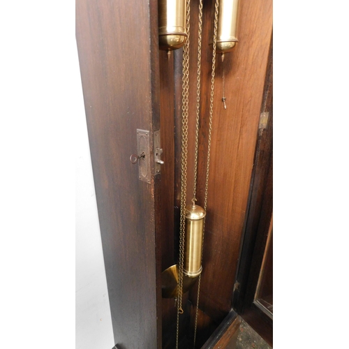 261 - Oak grandfather clock with weights & pendulum etc