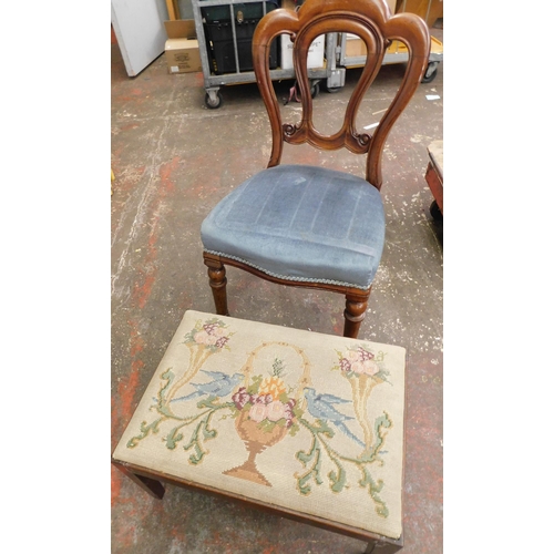 262 - Vintage mahogany chair and tapestry stool