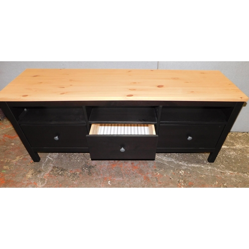 279 - Modern black and pine three drawer low sideboard