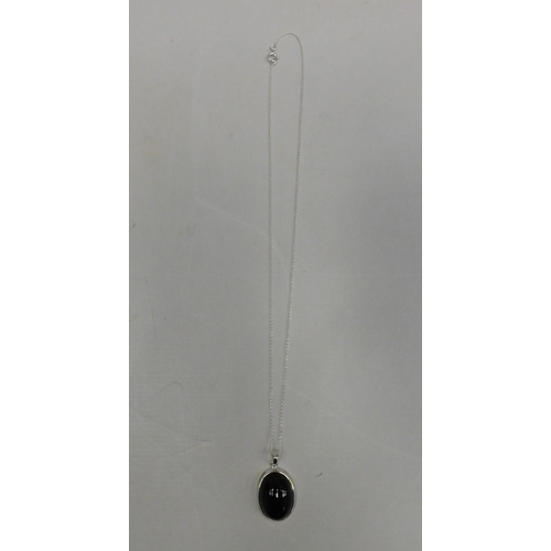 317 - Silver and jet pendant on silver chain