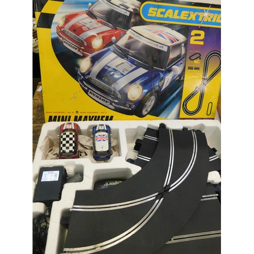 343 - Scalextric Bush n Crash (no cars) and Scalextric Mini Mayhem - two cars incl.