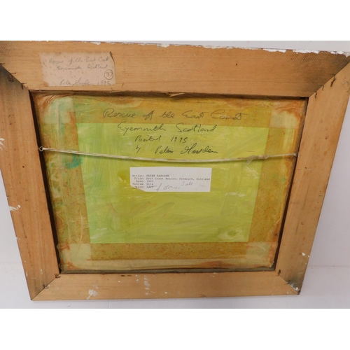 344 - Original oil on board 'East Coast Rescue - Eyemouth, Scotland' by Peter Marsden 1995