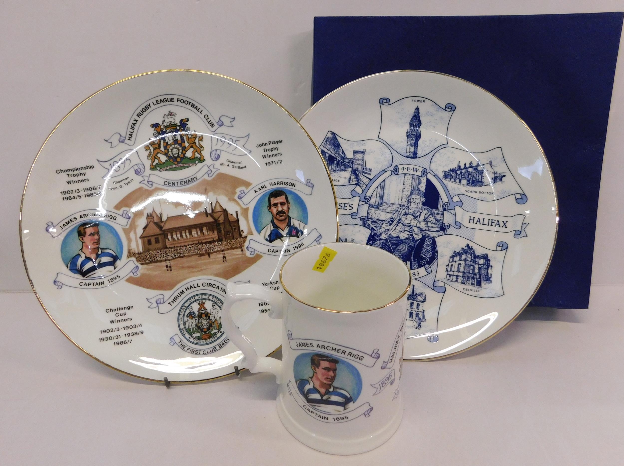 Halifax themed items incl. Rugby League commemorative plate and tankard