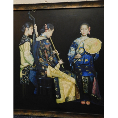 380 - Large framed fine art acrylic - by established Singapore artist M.T. Zhu - incl. paperwork, approx. ... 