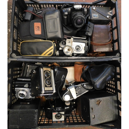 93 - 2 boxes of cameras including Kodak, Minolta etc.