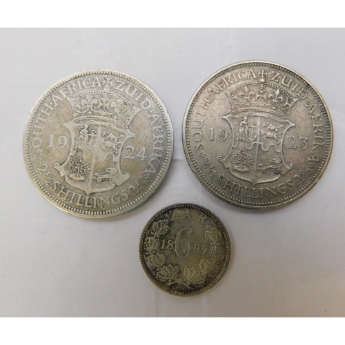 409 - Antique South African coins - incl. 1897 sixpence, half crowns