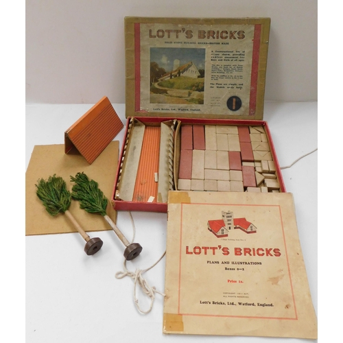 Antique Lott's Bricks solid stone building set with plans and illustrations